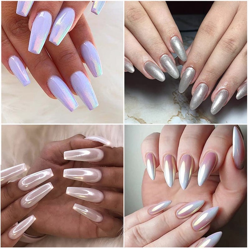 Bellecrey 1 Box Laser Nail Glitter Peacock Mirror Powder Laser Dust Nail Art Chrome Pigment Powder Rose Gold Silver Mix Nail Art Glitter Sequins DIY Sparkly Paillette Charm Flakes Gel Nail Decorations - Image 4